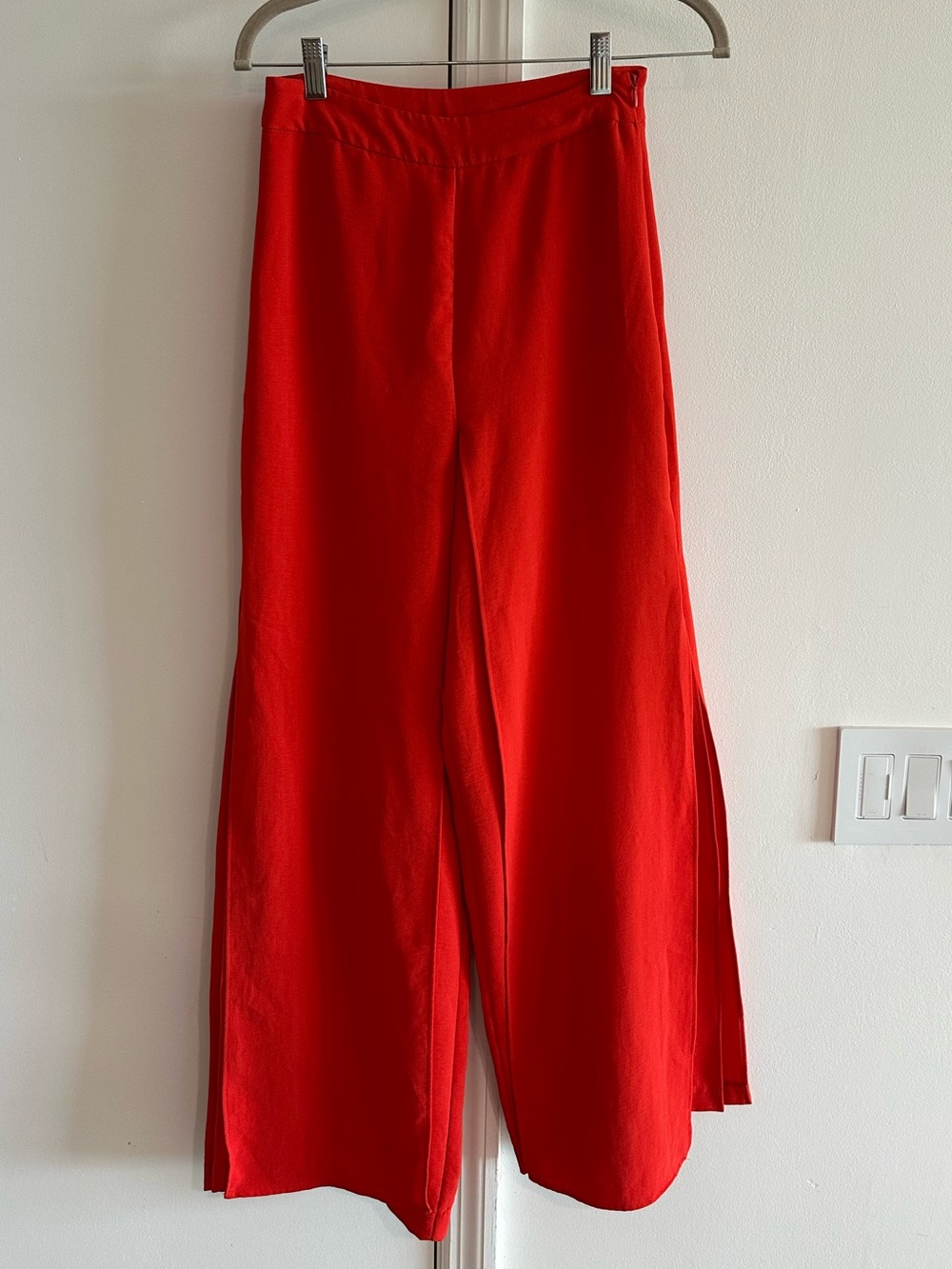 Zara Red Orange Wide Leg Palazzo Pants with Side Slits Size US 4